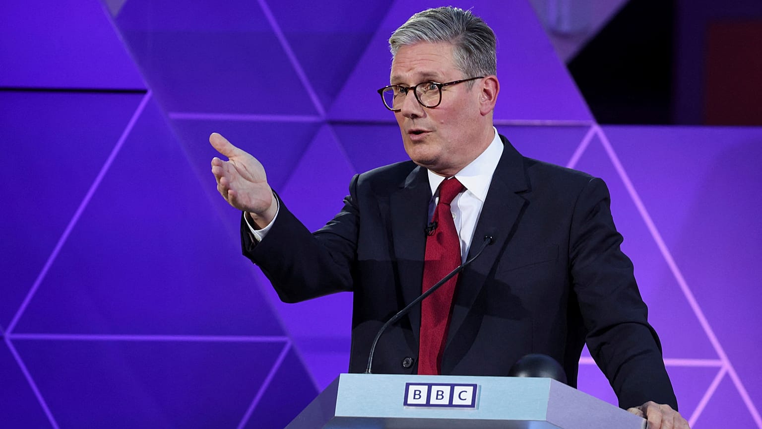 Britain's opposition Labour Party leader Keir Starmer takes part for the BBC's Prime Ministerial Debate, in Nottingham, England, Wednesday June 26, 2024.