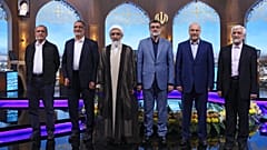 Προεδρικοί υποψήφιοι στις εκλογές της 28ης Ιουνίου από αριστερά προς τα δεξιά: Μασούντ Μπαζεσκιάν, Αλιρέζα Ζακάνι, Μουσταφά Πουρμοχαμάντι, Αμίρ Χοσέιν Κάζι Ζαντέ Χασεμί, Μοχάμαντ Μπακέρ Καλίμπαφ και Σαΐντ Τζαλίλι