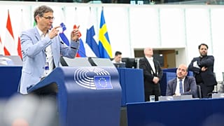German MEP Peter Liese defends the EPP's record on environment policy in the European Parliament on 24 April 2024 