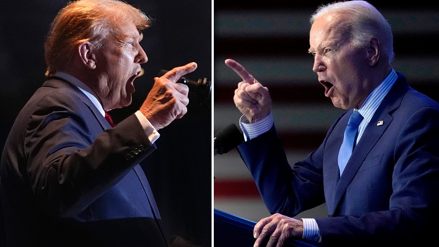 Esta combinación de fotografías tomadas en Carolina del Sur, muestra a Donald Trump, a la izquierda, el 24 de febrero de 2024, y a Joe Biden el 27 de enero de 2024.