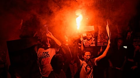 People protest against Israeli Prime Minister Benjamin Netanyahu's government and call for the release of hostages held by Hamas,Jerusalem, Thursday, June 27, 2024
