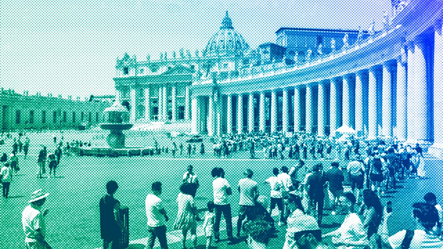 Tourists and faithful wander in St Peter's Square at the Vatican, 10 July 2023