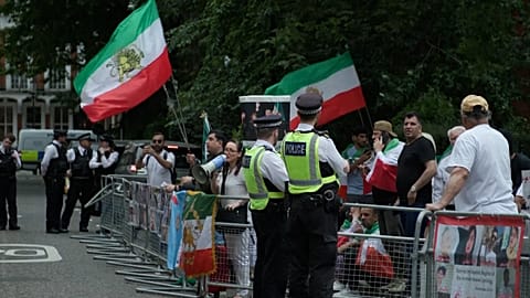 Protesters in front of consulate of Islamic Republic of Iran