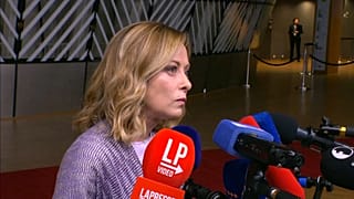 Giorgia Meloni speaking to journalists in Brussels, June 28, 2024