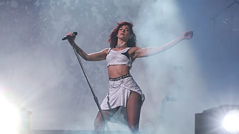 Dua Lipa moves the Glastonbury crowd in more ways than one at Worthy Farm, Somerset in England, June 28, 2024 