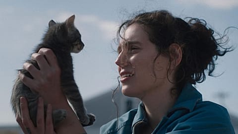 Eva Victor with Olga the kitty in 'Sorry, Baby'