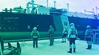Vessel FSRU Exemplar, the floating liquefied natural gas LNG terminal chartered by Finland to replace Russian gas, is seen at the port in Inkoo, December 2022