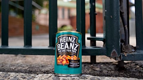 A can of baked beans is left at the gates at the Sydney Cricket Ground in Sydney, Saturday, March 5, 2022, as tribute to Shane Warne, who was renowned for eating the food whil