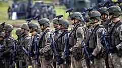 Lithuanian Army soldiers take part in a Lithuanian-Polish Brave Griffin 24/II military exercise near the Suwalki Gap near the Polish border, in Lithuania, 26 April 2024