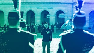Ukrainian President Volodymyr Zelenskyy listens to the Ukrainian national anthem at the Invalides monument during a military honour ceremony, 7 June 2024