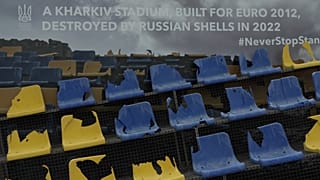 Las gradas del estadio Sonyachny de Kharkiv, en Berlín.