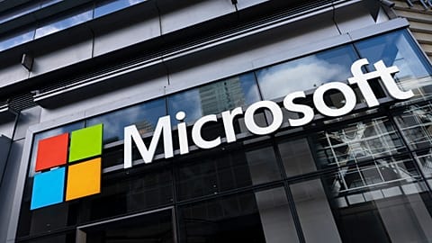 A sign for Microsoft offices is seen, May 6, 2021, in New York