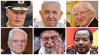 V. Harald norvég király, Ferenc pápa, Michael D. Higgins ír elnök, Sergio Mattarella olasz elnök, Ali Hámenei iráni legfelsőbb vezető és Paul Biya kameruni elnök