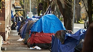 Tents line the street in Oregon, US.