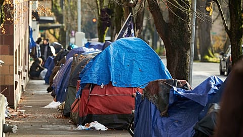 Tents line the street in Oregon, US.