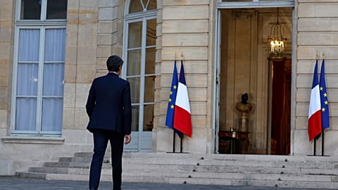 PM Gabriel Attal walks back into his residence on Sunday, 7 July after delivering his resignation speech. He is to stay on for the present.