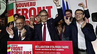 Olivier Faure, premier secrétaire du Parti socialiste, après le second tour des élections législatives, le 7 juillet 2024, au siège de la soirée électorale du parti à Paris.