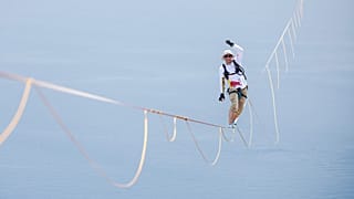 Daredevil: Jaan Roose performs during his journey across the Messina Crossing
