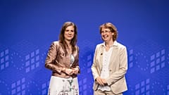 Hungarian environment minister Anikó Raisz (l) welcomes to Budapest German state secretary Christiane Rohleder to an informal EU Council summit on 11 July 2024