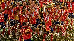 Spain players celebrate winning Euro 2024 in the Berlin final against England
