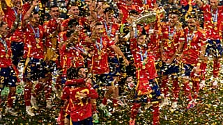 Spain players celebrate winning Euro 2024 in the Berlin final against England