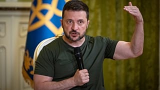 Ukrainian President Volodymyr Zelenskyy speaks during a press conference in Kyiv, Ukraine.