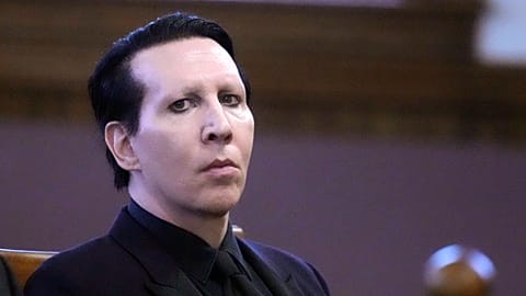 Marilyn Manson in court after being charged with two misdemeanour counts of simple assault, Sept. 18, 2023, in Laconia, New Hampshire