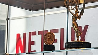Awards, including an Emmy, are displayed at Netflix headquarters Los Gatos, California