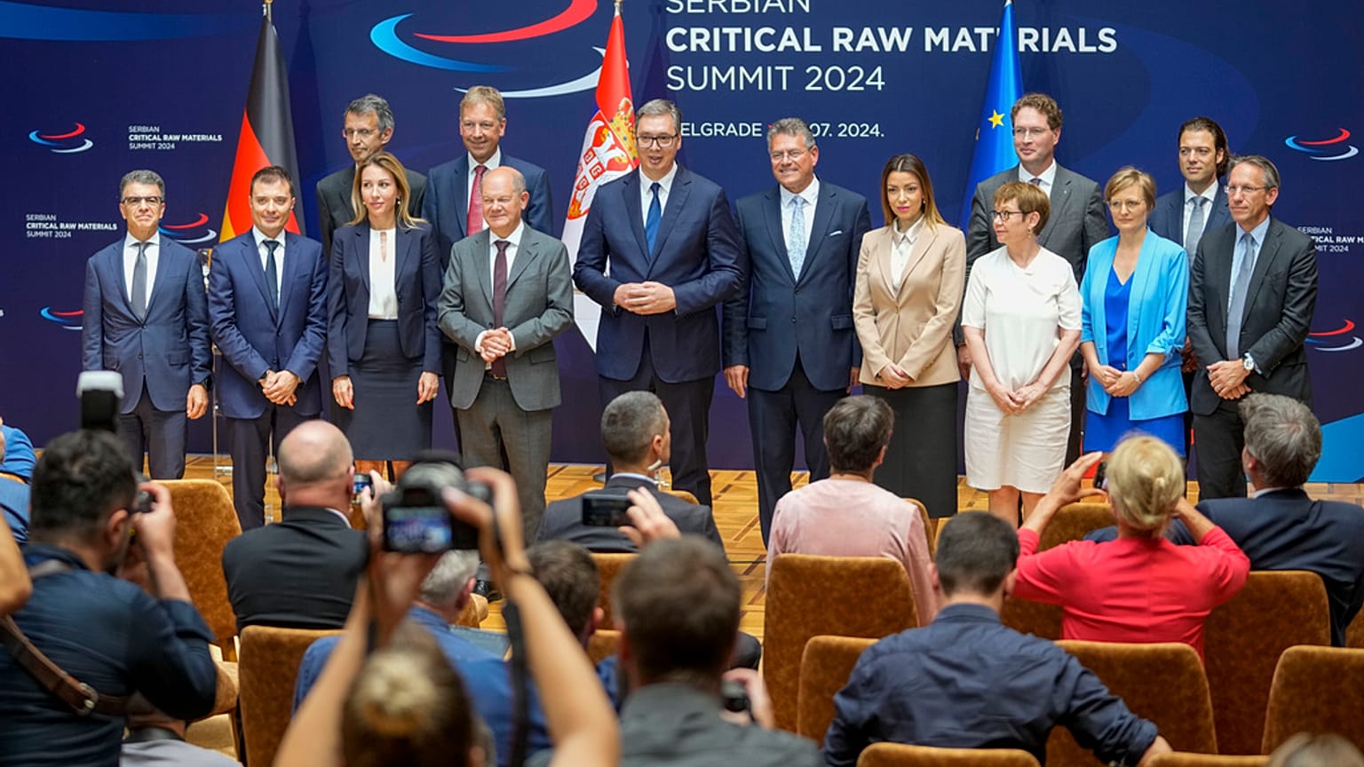 Aleksandar Vucic, Olaf Scholz és Maros Sefcovic Belgrádban - 2024. július 19.