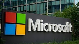 The logo of Microsoft is seen outside it's French headquarters in Issy-les-Moulineaux, outside Paris, Monday May 13, 2024.