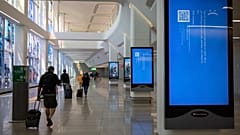 Screens show a blue error message at a departure floor of LaGuardia Airport in New York on Friday, July 19, 2024, after the Crowdstrike outage.