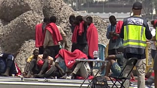 Migrants at the port in Arguineguín after arriving in Gran Canaria by boat, July 19, 2024