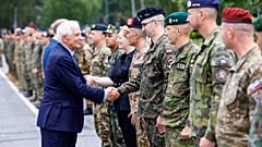 Josep Borrell meeting troops at Latvia's Camp Ādaži Military Base near Rīga.