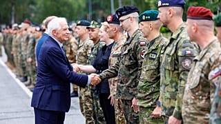 Josep Borrell meeting troops at Latvia's Camp Ādaži Military Base near Rīga.