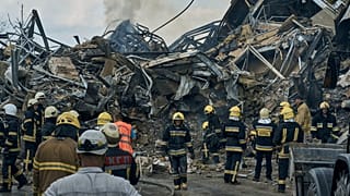 Serviços de emergência trabalham no local de um edifício destruído após um ataque russo em Odesa, Ucrânia, quinta-feira, 20 de julho de 2023 