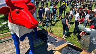 Hükümetin azot oksit ve amonyak emisyonlarını azaltma planlarını protesto eden Hollandalı çiftçiler, 22 Haziran Çarşamba günü Hollanda'nın Stroe kentinde bir gösteri için toplandı