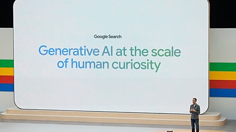 Alphabet CEO Sundar Pichai speaks at a Google I/O event in California in May 2024