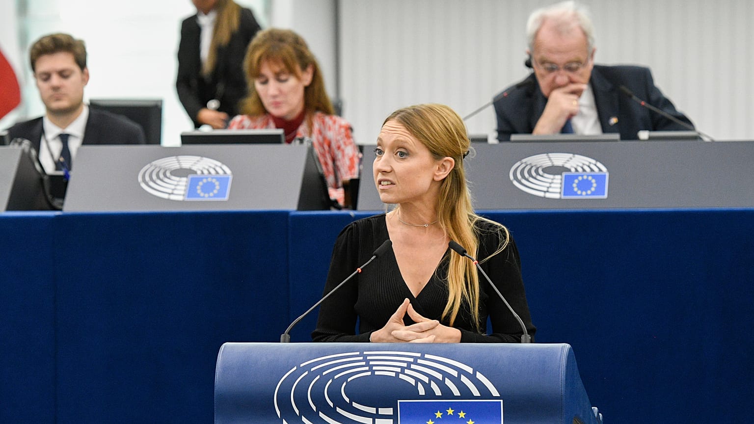 Aurore Lalucq addresses the European Parliament in 2023