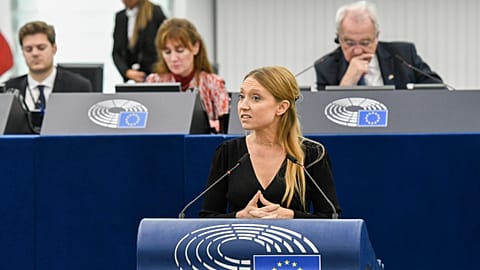 Aurore Lalucq addresses the European Parliament in 2023