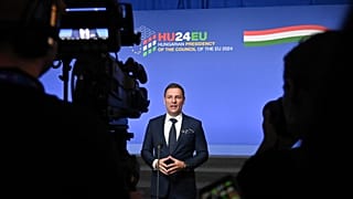 Tuzson Bence igazságügyminiszter az informális ülés utáni sajtótájékoztatón - Budapest, 2024. július 23. 