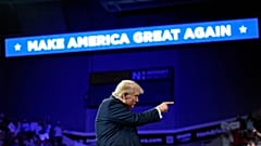 Republican presidential candidate former President Donald Trump gestures after speaking at a campaign rally in Charlotte, NC, 24 July 2024