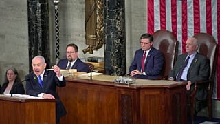 O primeiro-ministro israelita Benjamin Netanyahu discursa no Congresso dos EUA em Washington D.C., quarta-feira, 24 de julho de 2024.