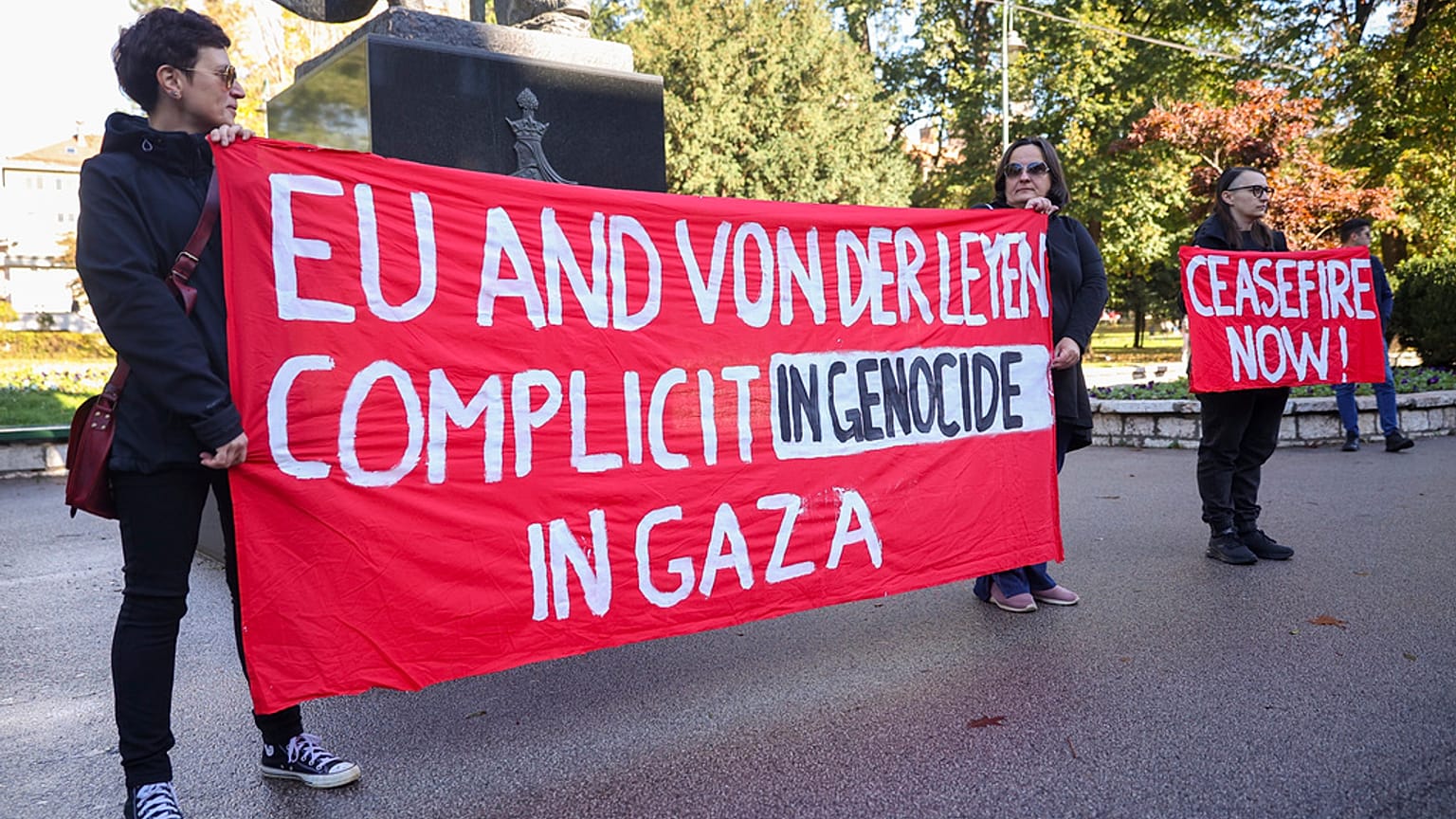 Aktivisten und Aktivistinnen zeigen deutlich ihre Meinung bei einem Protest im November 2023. 