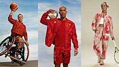 Canadian Olympic athletes, from left, Cindy Ouellet, Damian Warner and Leylah Fernandez, attired in Lululemon kit. 