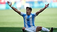 Argentina's Giuliano Simeone reacts during the men's group stage game VS Morocco at the Paris Olympics