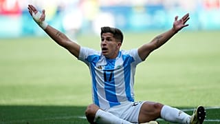 Argentina's Giuliano Simeone reacts during the men's group stage game VS Morocco at the Paris Olympics