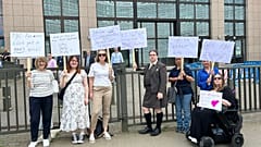 Some of the patients protesting against Ocaliva's ban posing in front of the EU Council.