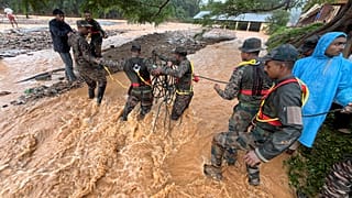 Indian army soldiers engaged in rescue operations at landslide affected village in Wayanad in southern Kerala, India, Tuesday, July 30, 2024.