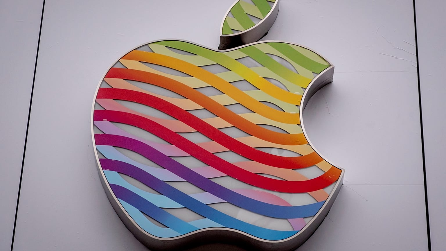 The rainbow colours of Apple seen last year in a Frankfurt store