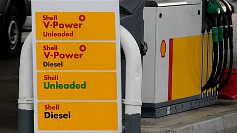 Signs at a shell petrol station in London